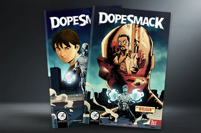 DopeSmack™ Origin Bundle showing Part One and Part Two comic book covers, chapters one and two of the six-issue origin arc.