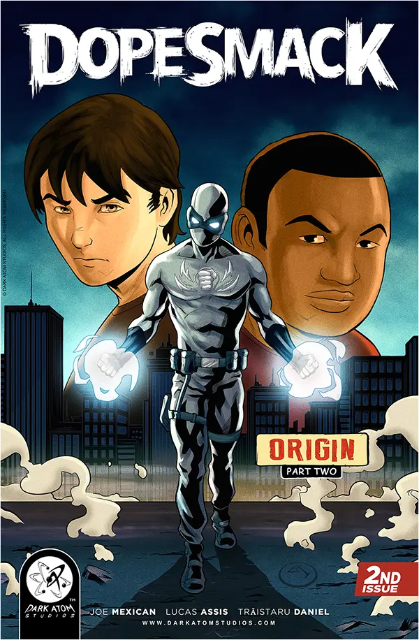 DopeSmack Origin Part Two comic book original cover featuring Alex Santos in a gritty New Orleans superhero setting