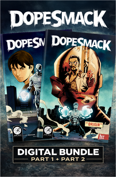 DopeSmack digital comic bundle featuring Origin Part One and Origin Part Two from the Dark Atom Universe™