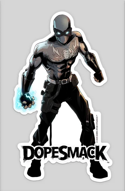 DopeSmack™ superhero die cut vinyl sticker featuring bold comic style artwork.