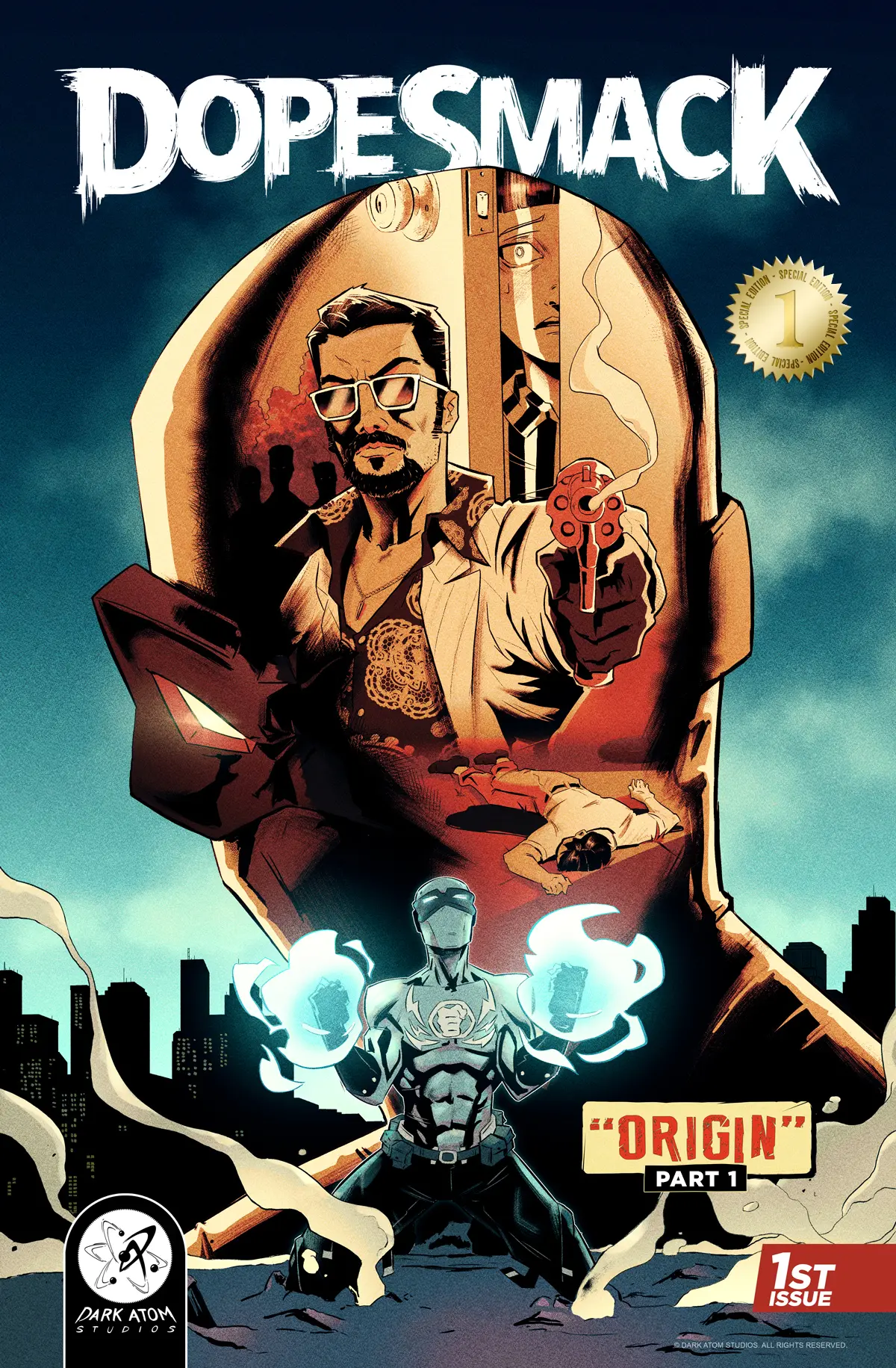 DopeSmack™ Origin Part One Limited Edition Collector Comic featuring silver plated cover text and official gold collector seal. Only 25 ever printed.