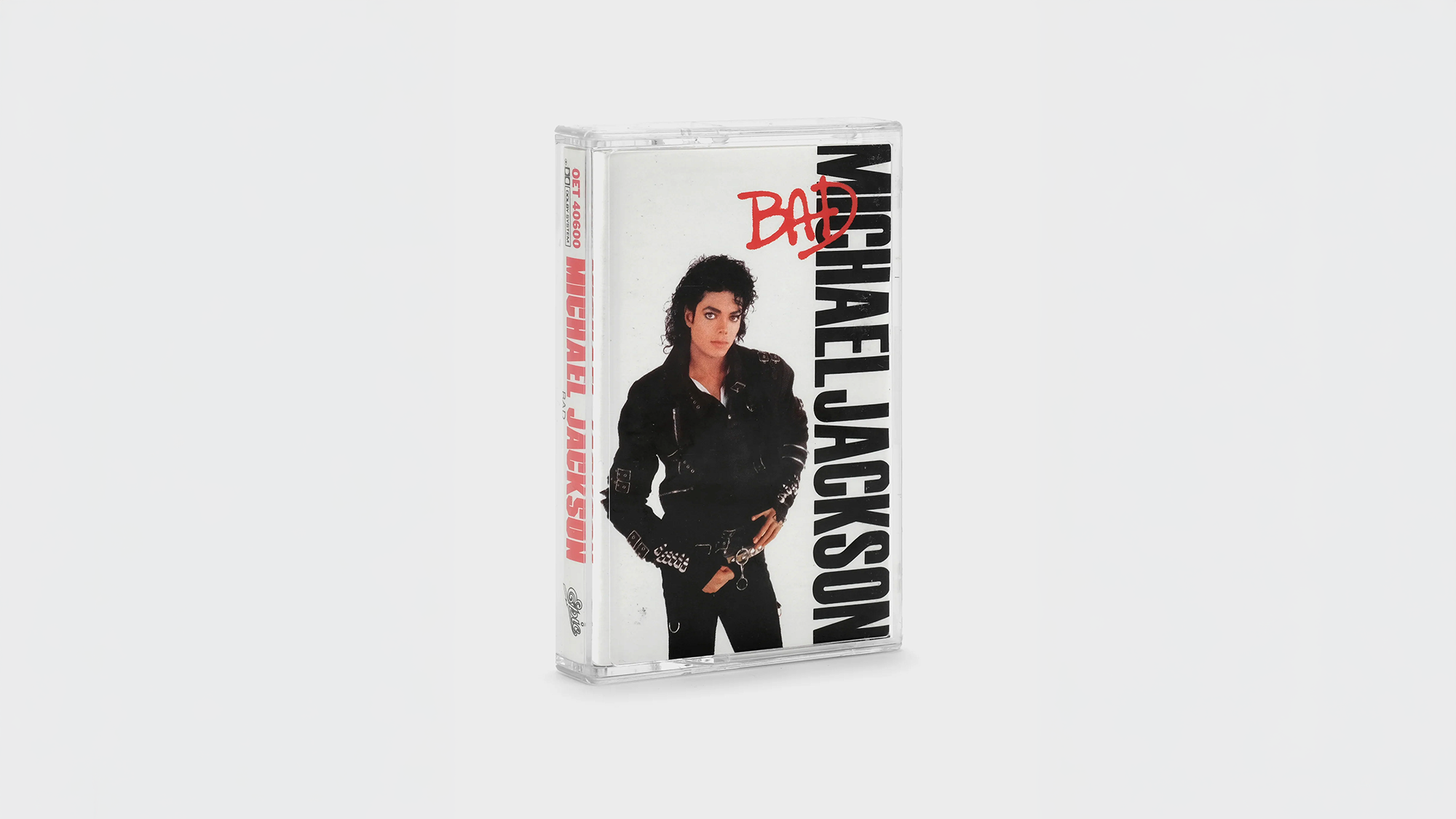 Michael Jackson Bad album cassette tape cover with iconic black outfit pose